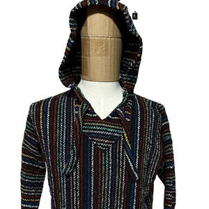 Mr Baja Drug Rug‎ Hoodie Mens Medium Black Rainbow Tapestry Colorful Hippie Boho